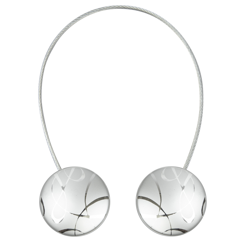 Клипса с магнитом круг 45 мм на тросе "Абстракция" №1оАЕЗ Серебро блестящее