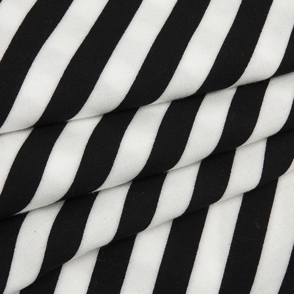 Ткань Штапель BR1505-D3 черно-белый принт полоса косая (93г/кв.м) 150см/±50м