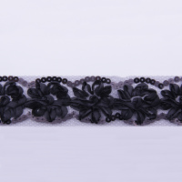 Тесьма объемная с пайетками  2018 черный Шир:4,5см/ уп.25,6м