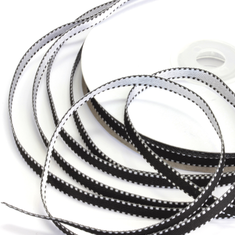 Лента атласная двухсторонняя двухцветная 1142HG черный/серый 6 мм (25 ярд.)
