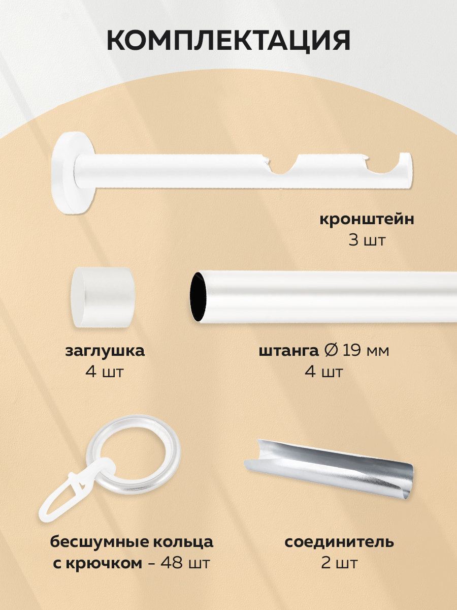 Карниз 19/19 Белый 2,4 м (SL19/19, 2.4, Ht, WH) гладкий "ХАЙ-ТЕК" (4 заглушки)