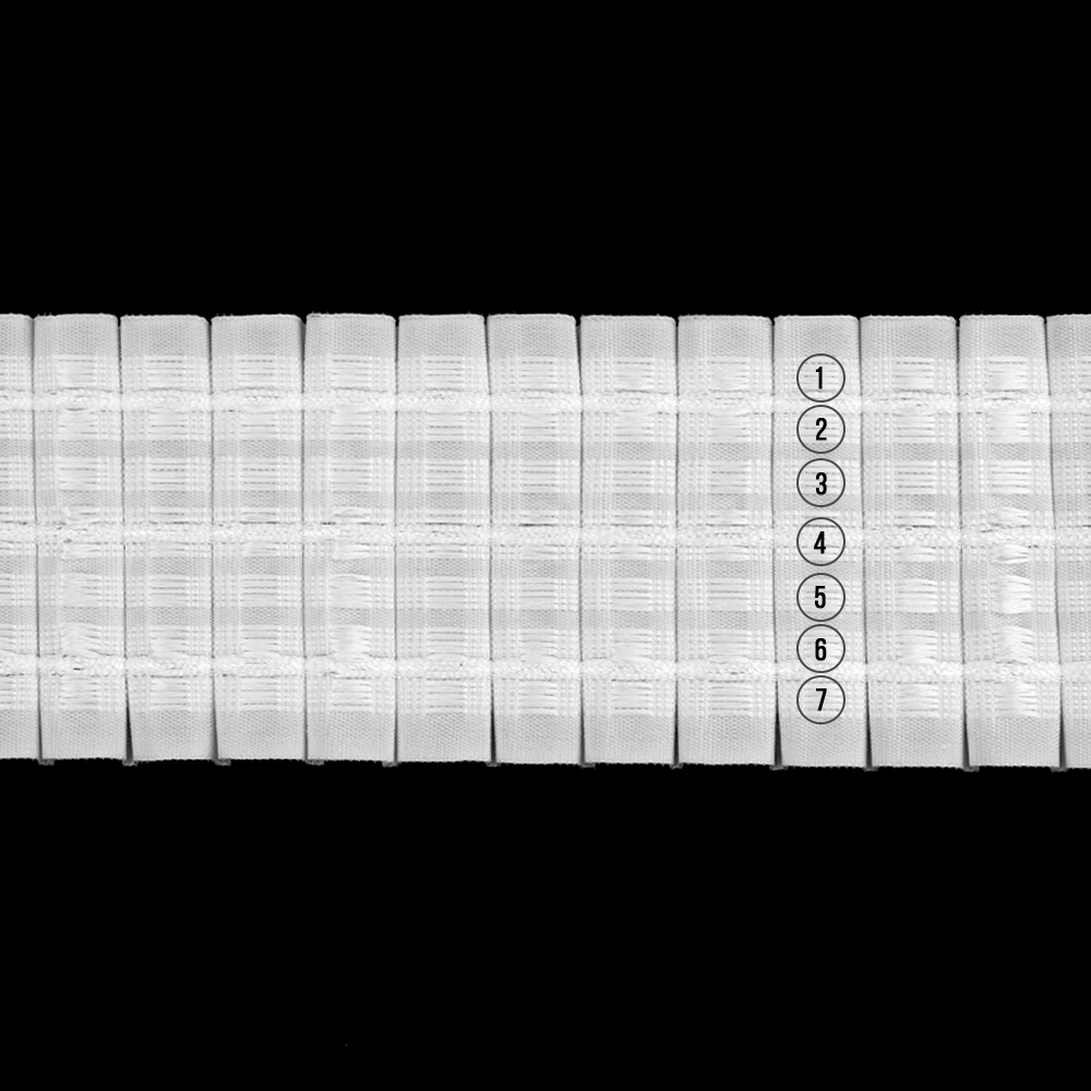 Шторная лента многокарманка 284 (1:2) MirTex тканая, (7 карманов, корд-3 шнура) 8 см/100 м