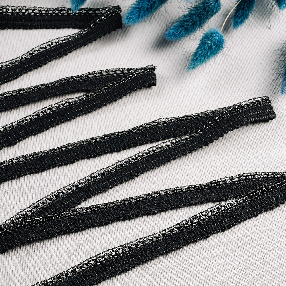 Тесьма с металлической цепочкой 1105 черный/черный (45,72 м)