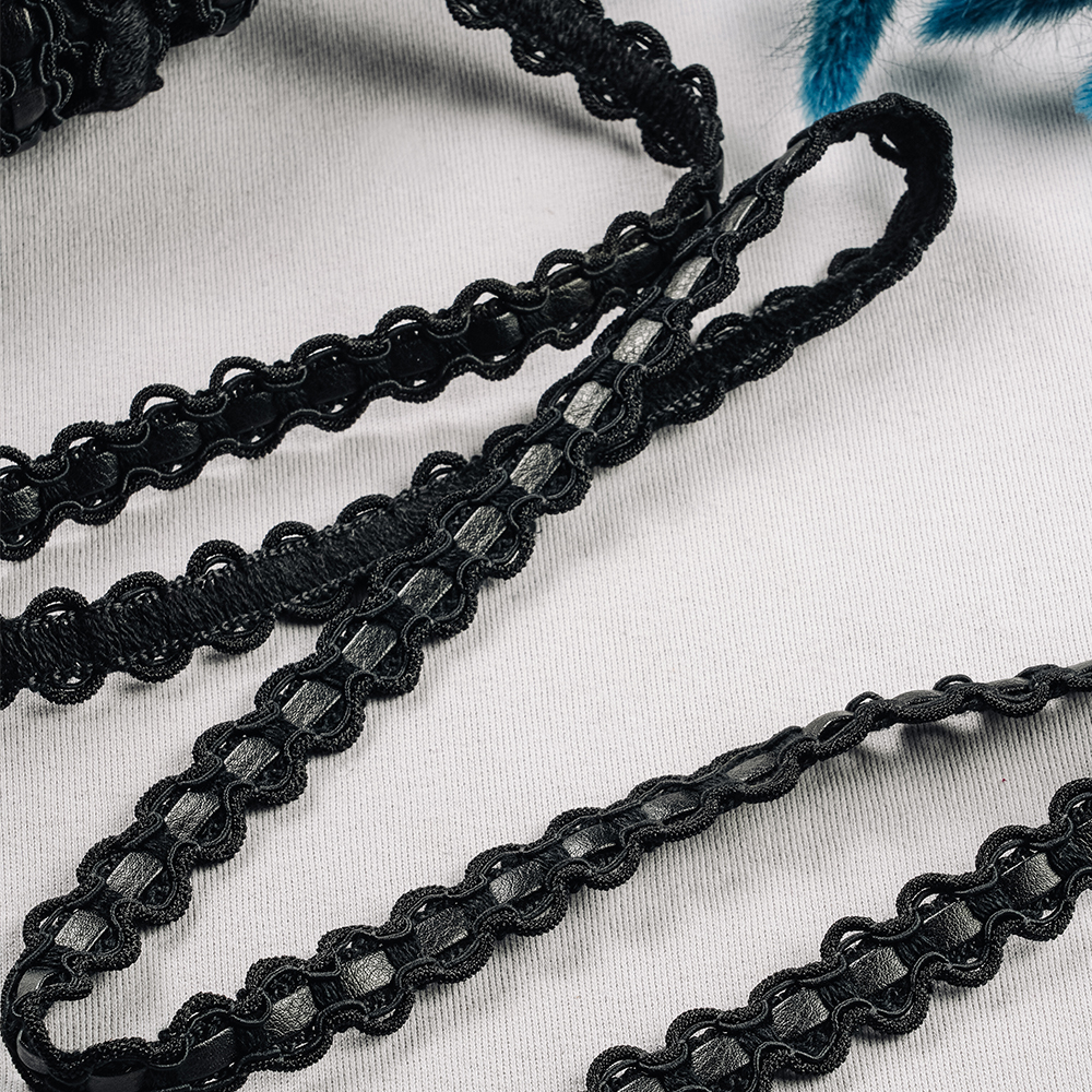 Тесьма вязаная с кожзамом 456-1KJ черный (45,72 м)