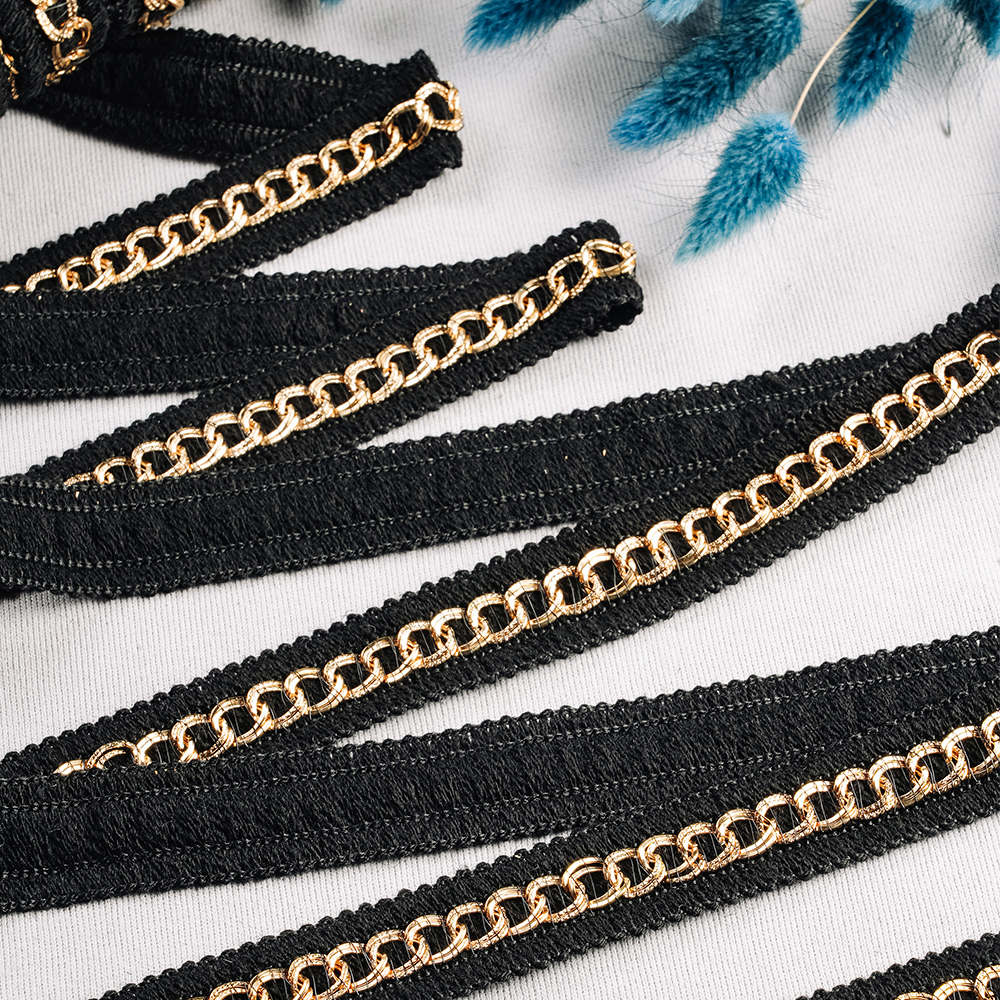 Тесьма с металлической цепочкой HT P14 русское золото (18,28 м)