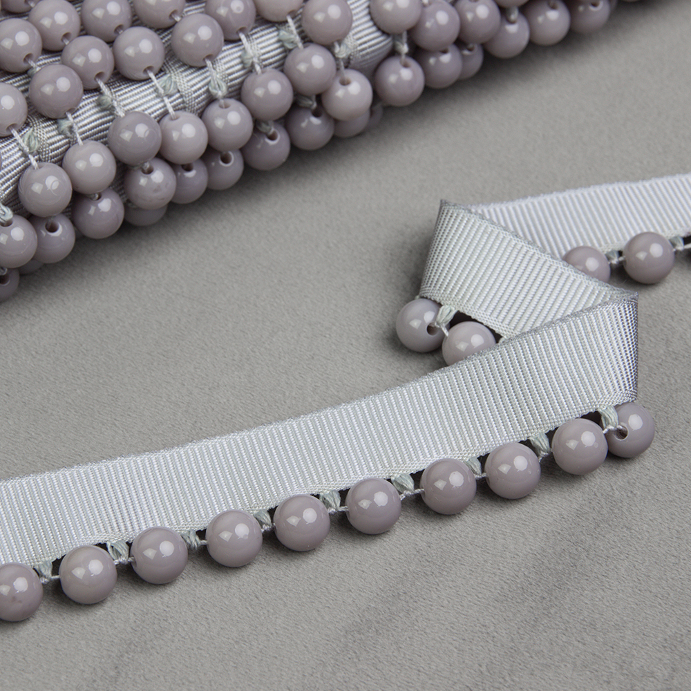 Бахрома-кант с бусами NS-2 V-14 серый/серый-глянец (3см/D0,9см/25м)