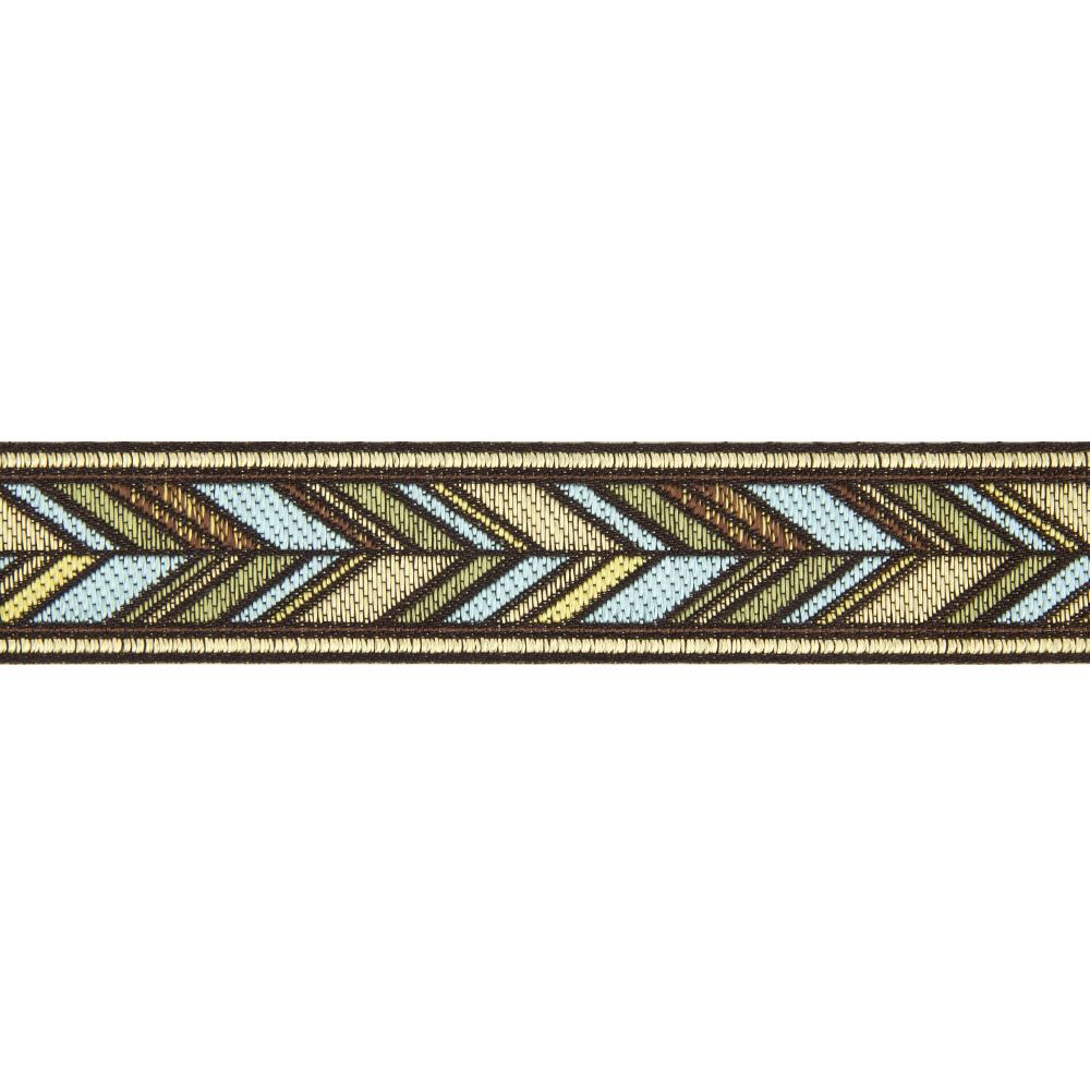 Текстильный бордюр YGH318-2 Mirtex бирюзовый/зеленый/золото "Фантазия 4", ширина 3 см/±25 м