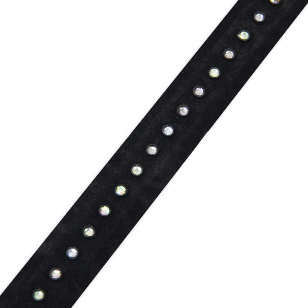 Тесьма со стразами на ткани A10B AB радужный на черном (10 ярд)