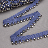 Бахрома-кант с бусами A121C-2 синий деним/серебро (25 м)