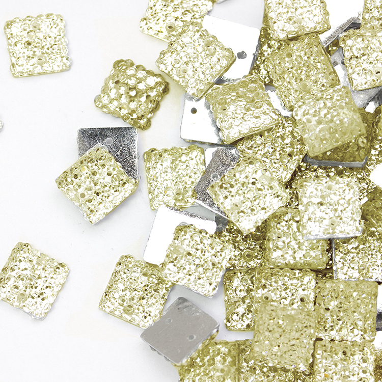 Стразы "зернистые" пришивные Квадрат 10*10 мм  пластик белый (200 шт)