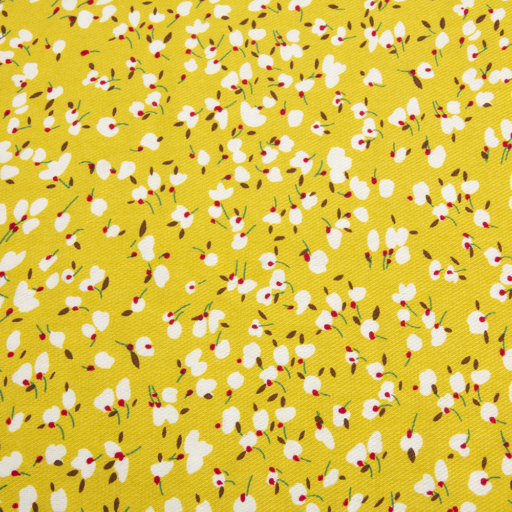Ткань Штапель твил HM216-F1 желтый принт цветы (140г/кв.м) 150см/±50м