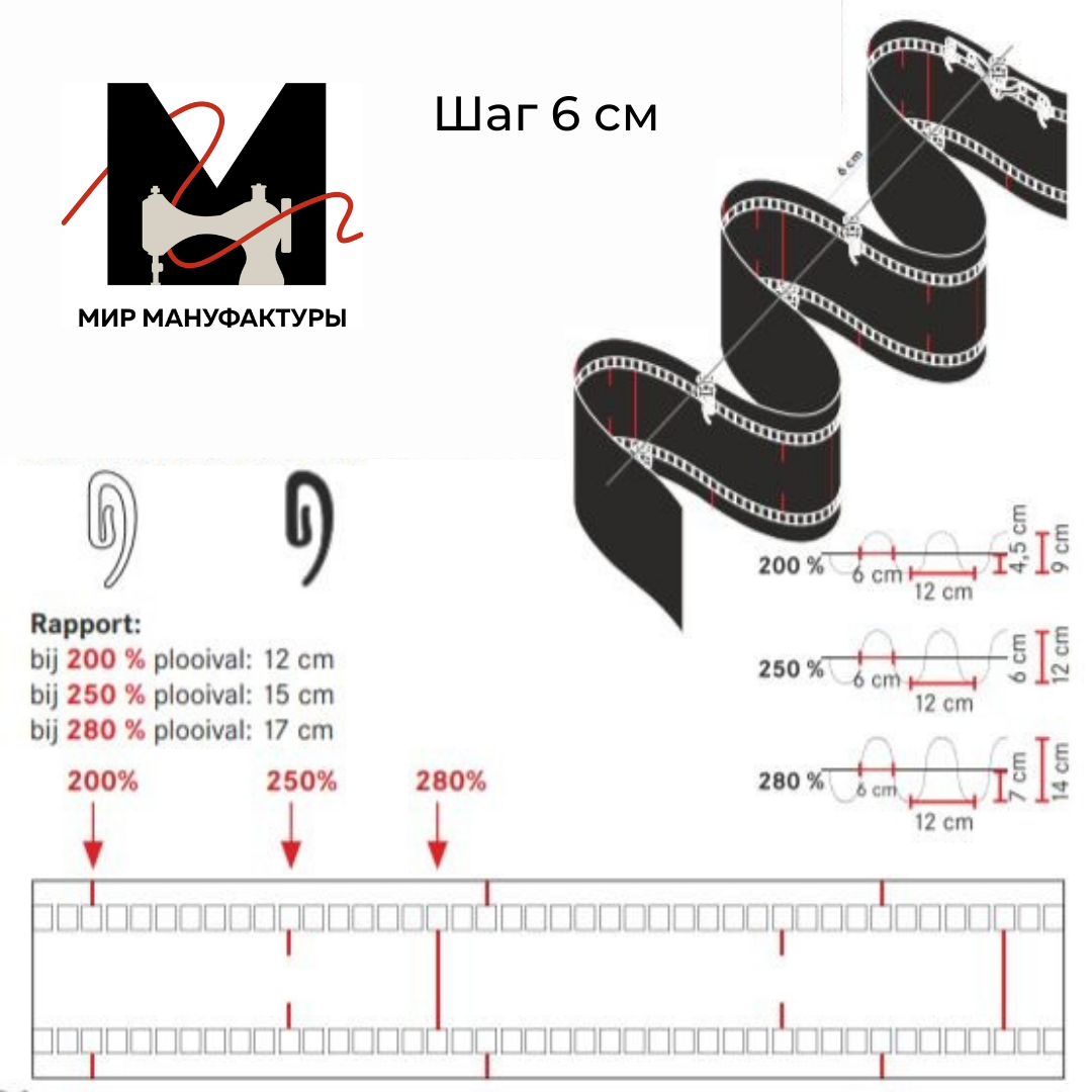 Шторная лента 4366MP Oz-is Premium прозрачная 7,7 см/50 м (регулир К, 2 кармана, с пометками К)