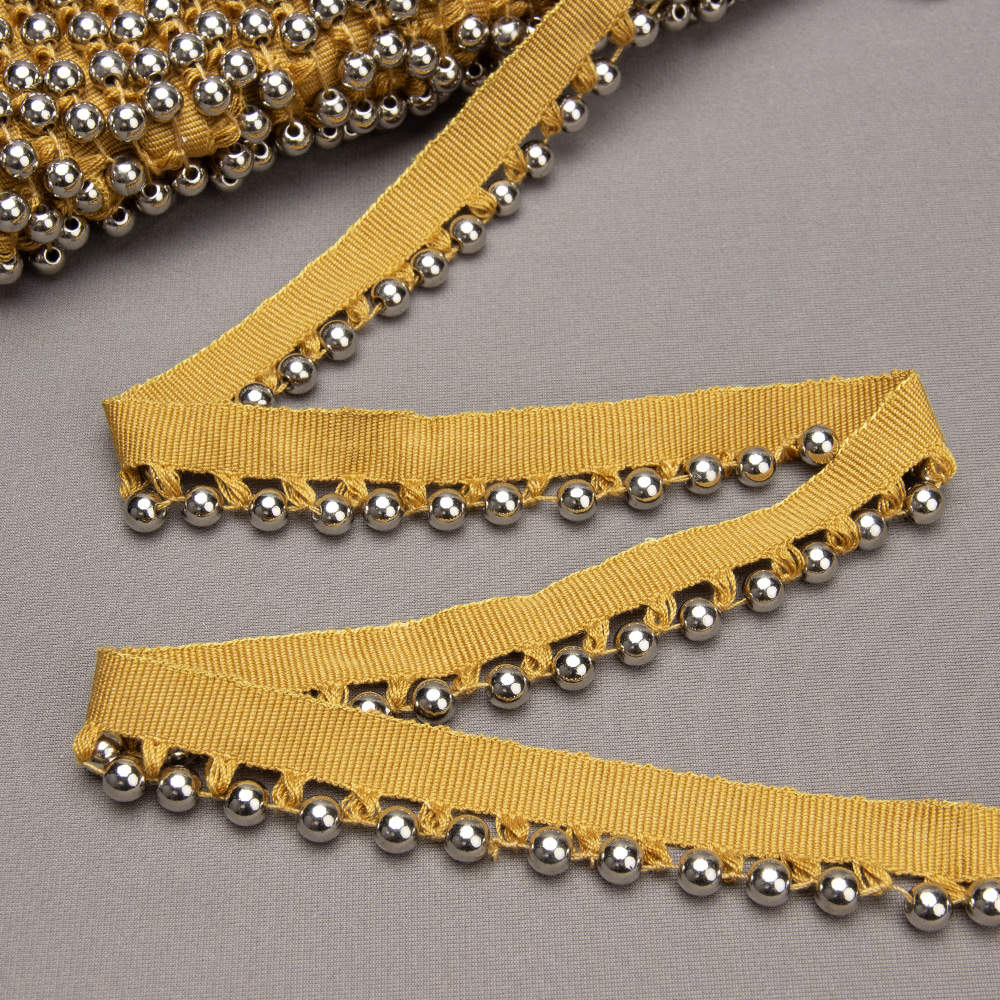 Бахрома-кант с бусами A121C-5 темное золото/серебро (25 м)