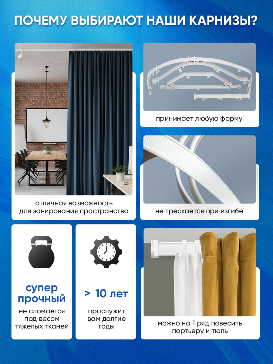 Гибкий карниз в сборе, 10 м