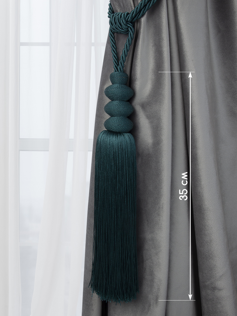 Кисть подхват для штор DAGA-5 Mirtex темно-бирюзовый (turquoise) (общая длина 80 см, кисть 35 см)