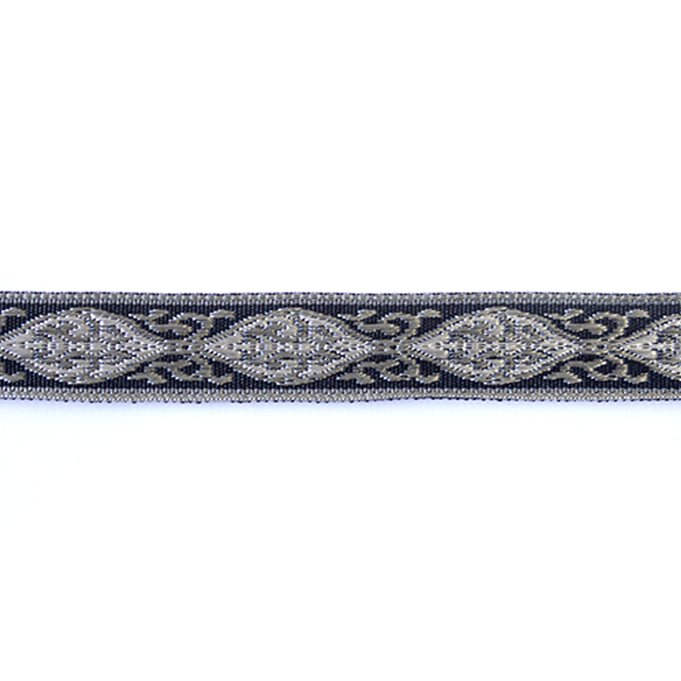Тесьма отделочная жаккард DL20 серебро/черный 14 мм (50 ярд)