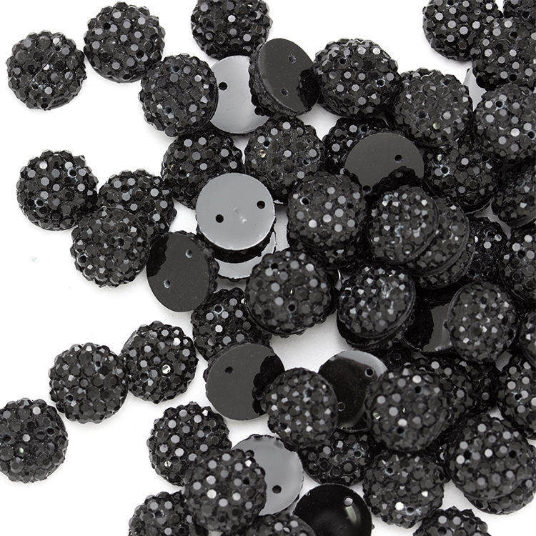 Стразы "зернистые" пришивные Круг 10 мм пластик черный (200 шт)