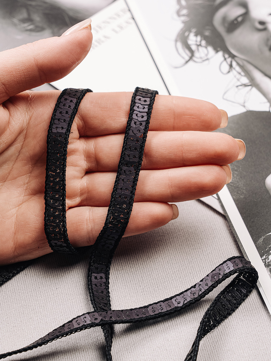 Тесьма с пайетками 2 LINE S. Q черный 2 ряда (13,7 м)