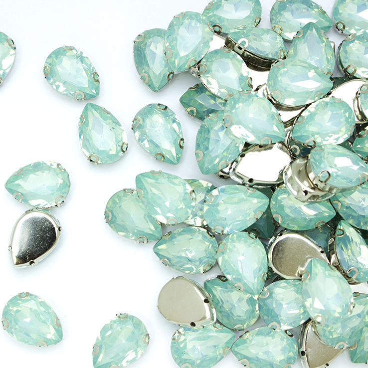 Стразы пришивные в оправе Капля 13*18 мм 544# мята (100 шт)