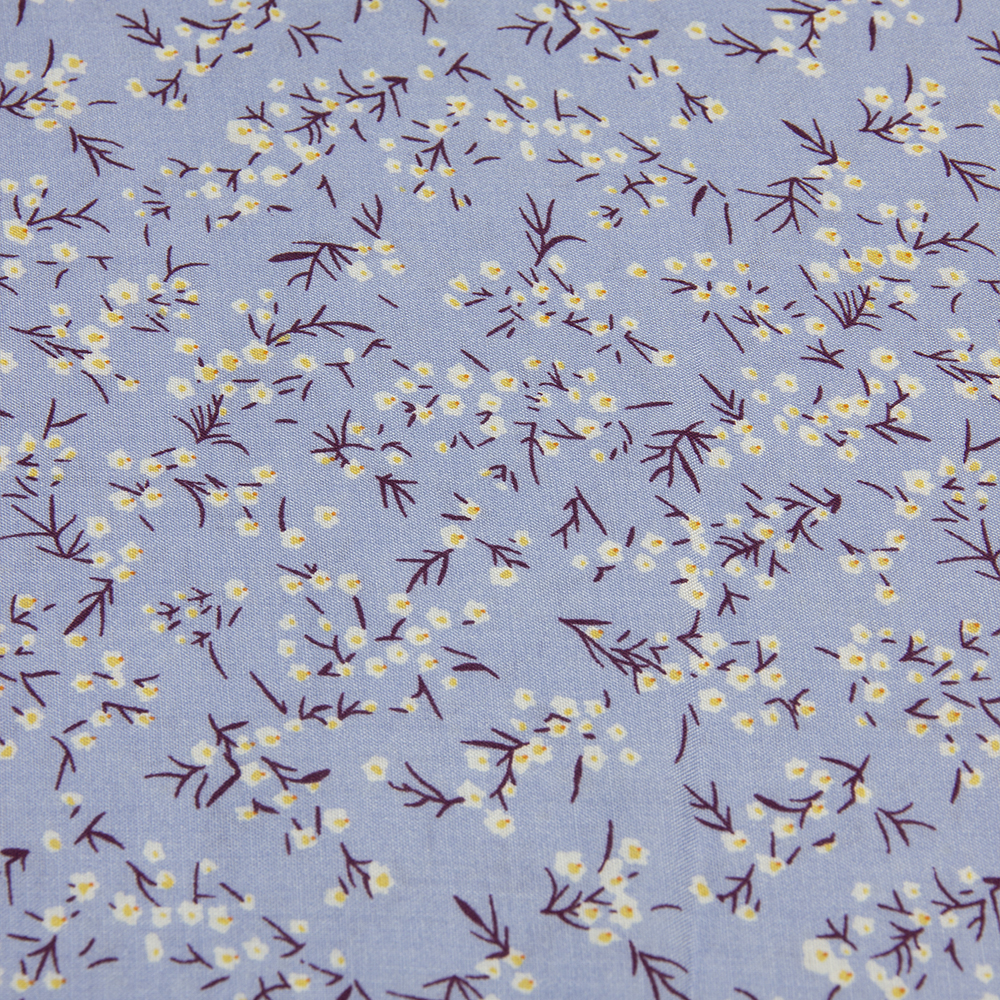 Ткань Штапель HM208-Е211.2 голубой принт цветы (92г/кв.м) 150см/±50м