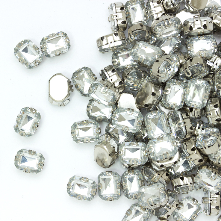 Стразы пришивные в оправе Прямоугольник 6*8 мм 008# crystal (100 шт)