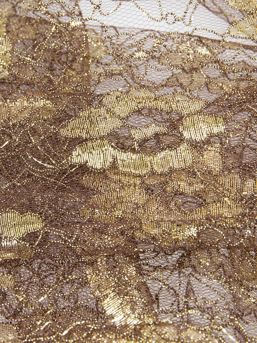 Гипюр с люрексом 6-TC268 коричневый/золото 150 см (50 ярд)