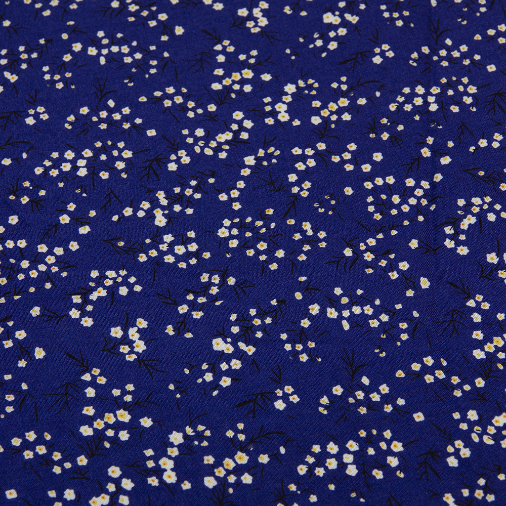 Ткань Штапель HM208-Е211.3 синий принт цветы (92г/кв.м) 150см/±50м