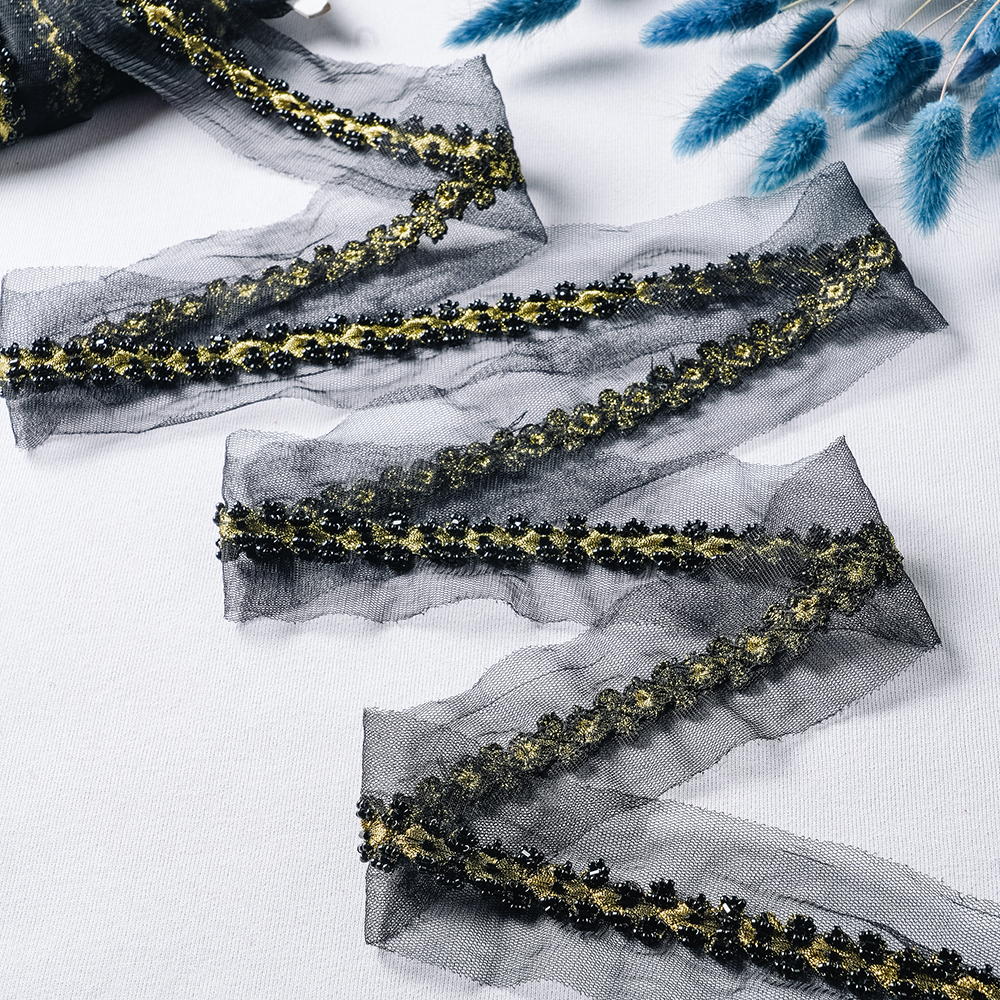 Тесьма с бисером 1397-A-MH черный (12,6 ярд)