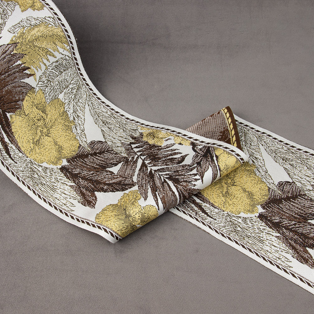 Текстильный бордюр YGH290-3 Mirtex коричневый/золото "Joli", ширина 18 см/±25 м