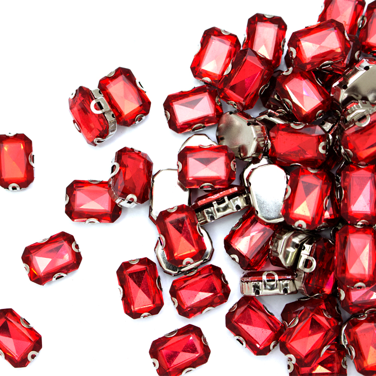 Стразы пришивные в оправе Прямоугольник 10*14 мм 109# красные (100 шт)