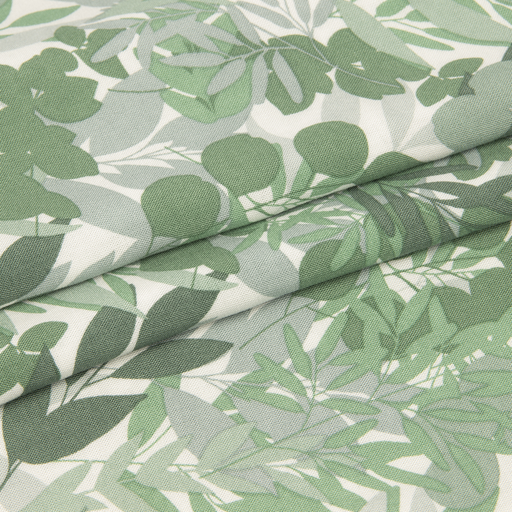 Ткань Штапель принт листья 159-1.01 зелено-белый (92г/кв.м) 150см/±50м