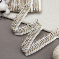 Кружево вязаное 60569 (цвет 201) лен с белым (шир. 35 мм/25 м, 77% хлопок, 23% ПЭ)