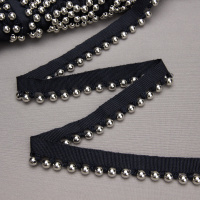 Бахрома-кант с бусами A121C-1 черный/серебро (25 м)