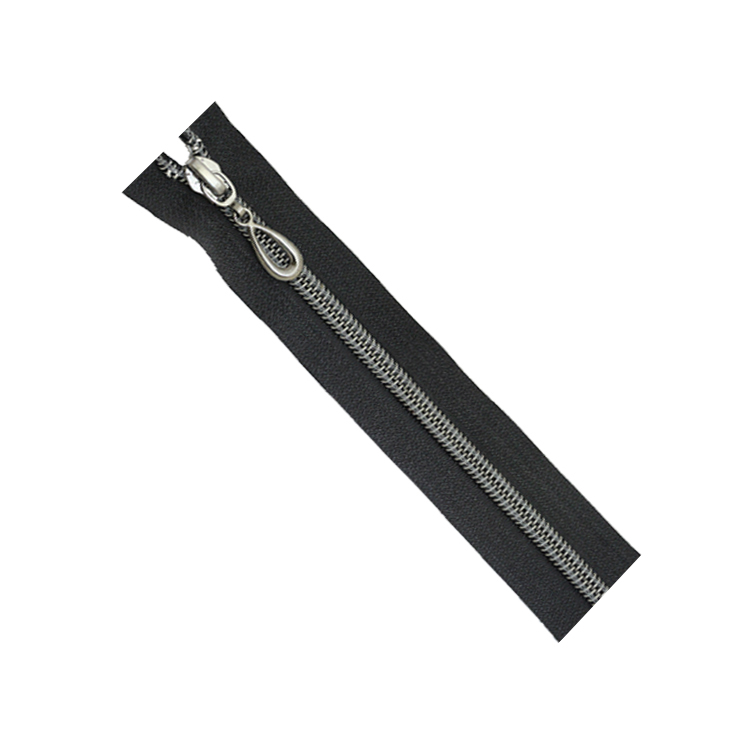 Молния спиральная декоративная неразъемная (пуллер капля) 12 см Т5 серый/черный (20 шт)