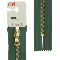 Молния металл Riri, gold, неразъёмная, на атласной тесьме, 6 мм, 16 см, цвет 5861, зеленый холодный