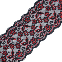 Кружево эластичное 15336 красно-черный, 16 см, (95 ярд)