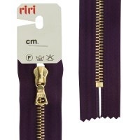 Молния металл Riri, gold, неразъёмная, на атласной тесьме, 6 мм, 16 см, цвет 2510, фиолетовый темный