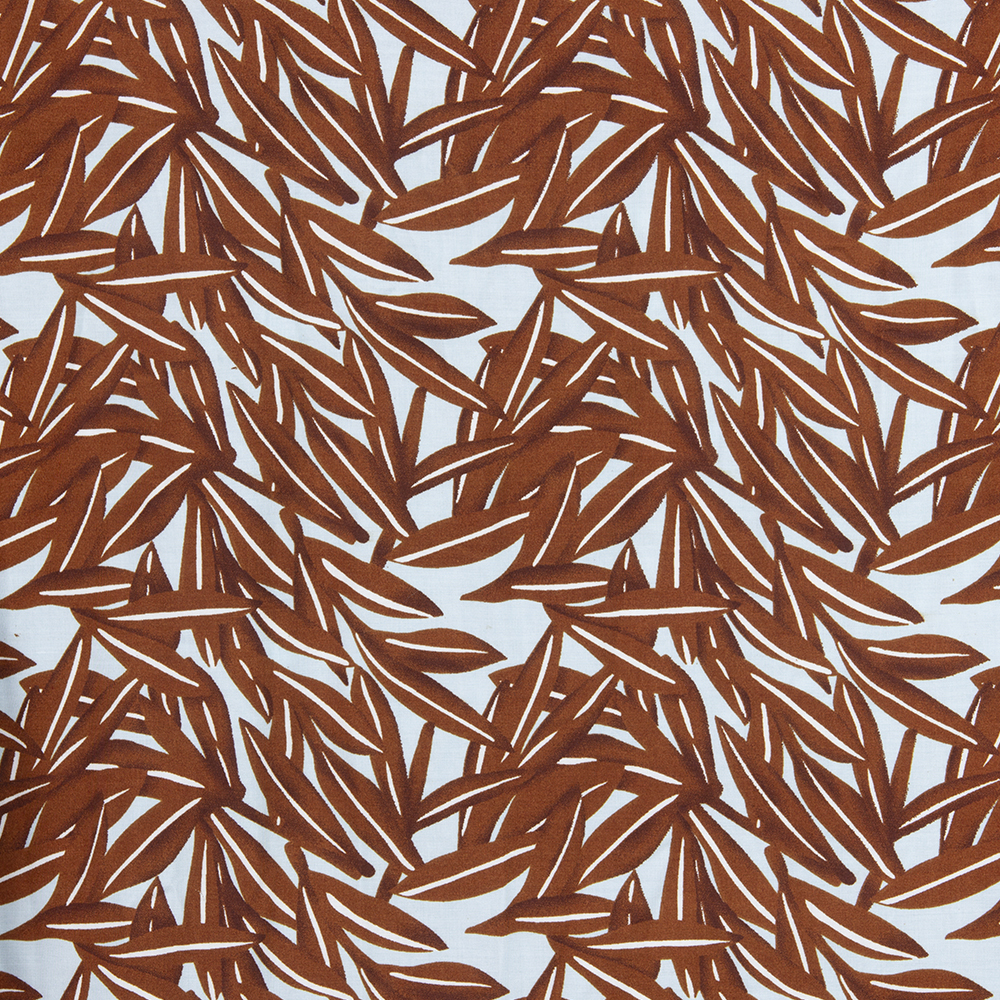 Ткань Штапель Е404.02 коричневый голубой листья (108 г/кв.м) 150см/±35м