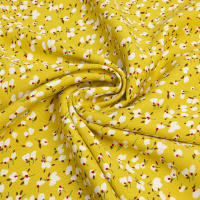 Ткань Штапель твил HM216-F1 желтый принт цветы (140г/кв.м) 150см/±50м