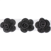 Тесьма собъемная B005-2 черный шир: сетка-3,5см, цветок-7см/ уп.9,11м