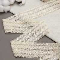 Кружево вязаное 60784/54 бежевый с белым (шир. 54 мм/25 м, 44% хлопок, 30% ПЭ, 26% ПЭ/Вис/Лен)