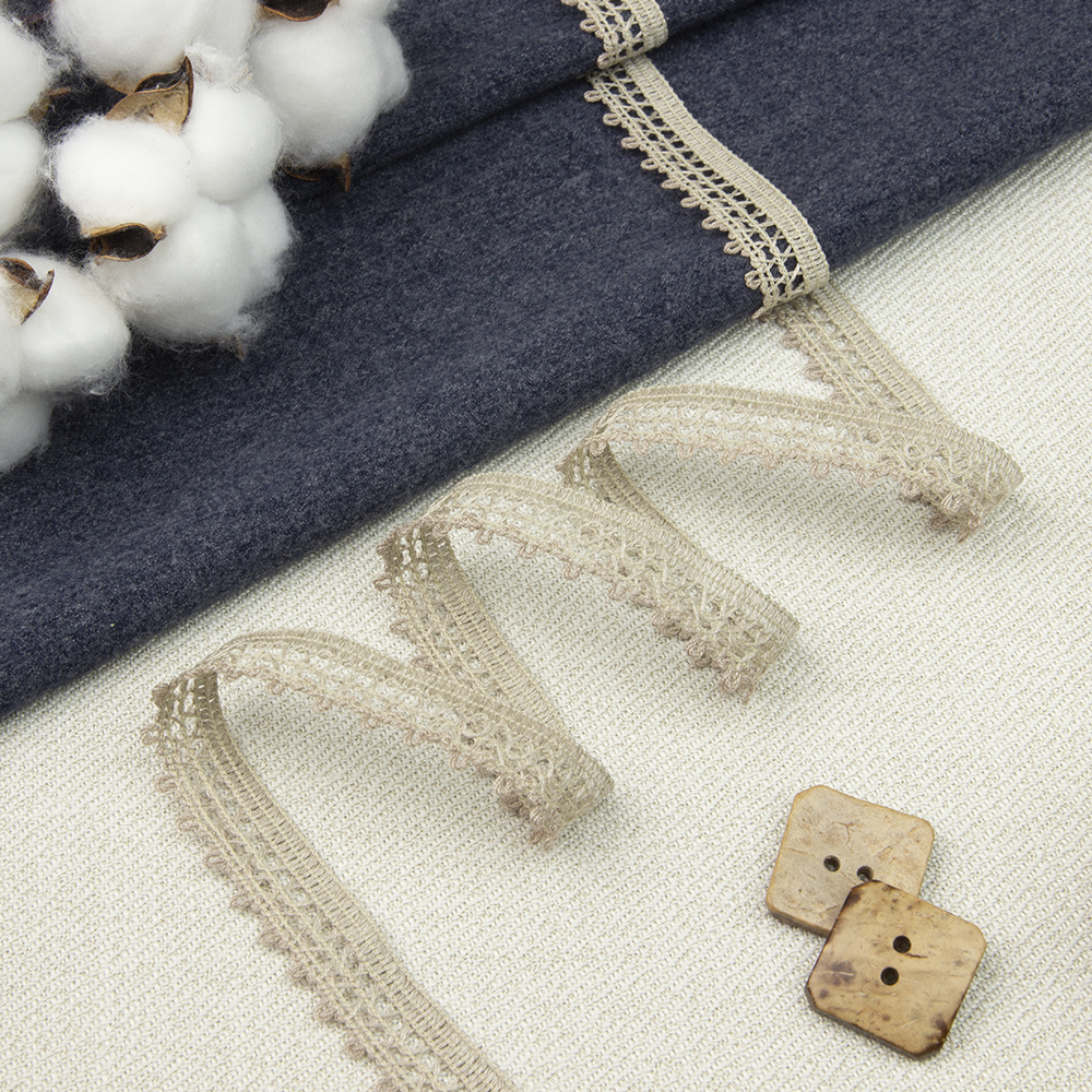 Кружево вязаное 60003 льняной (шир. 19 мм/50 м, 21% хлопок, 62% лен, 17% ПЭ)