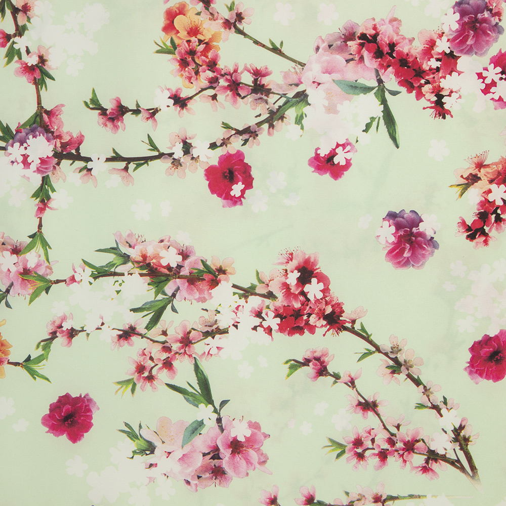 Ткань Армани шелк принт цветы KP11103.16 пастельно-зеленый/розовый (86г/кв.м) 150 см/±50м