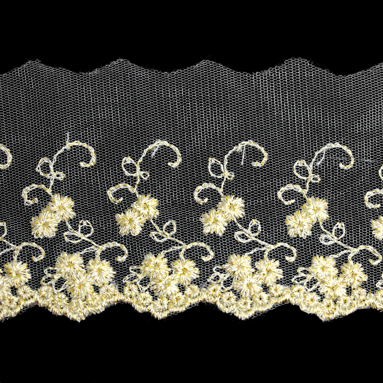 Тесьма на сетке с люриксом 1263(3844)  беж/золото шир.8см/уп.13,716м