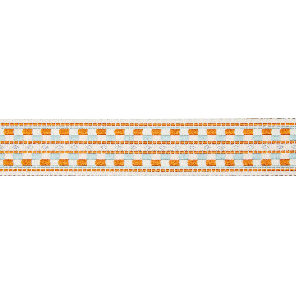 Текстильный бордюр YGH251-1 Mirtex пыльно-бирюзовый/оранжевый "Chess", ширина 3,5 см/±30,5 м