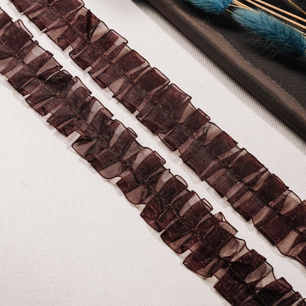 Тесьма-оборка 037-HT1093 темно-коричневый (25 ярд)