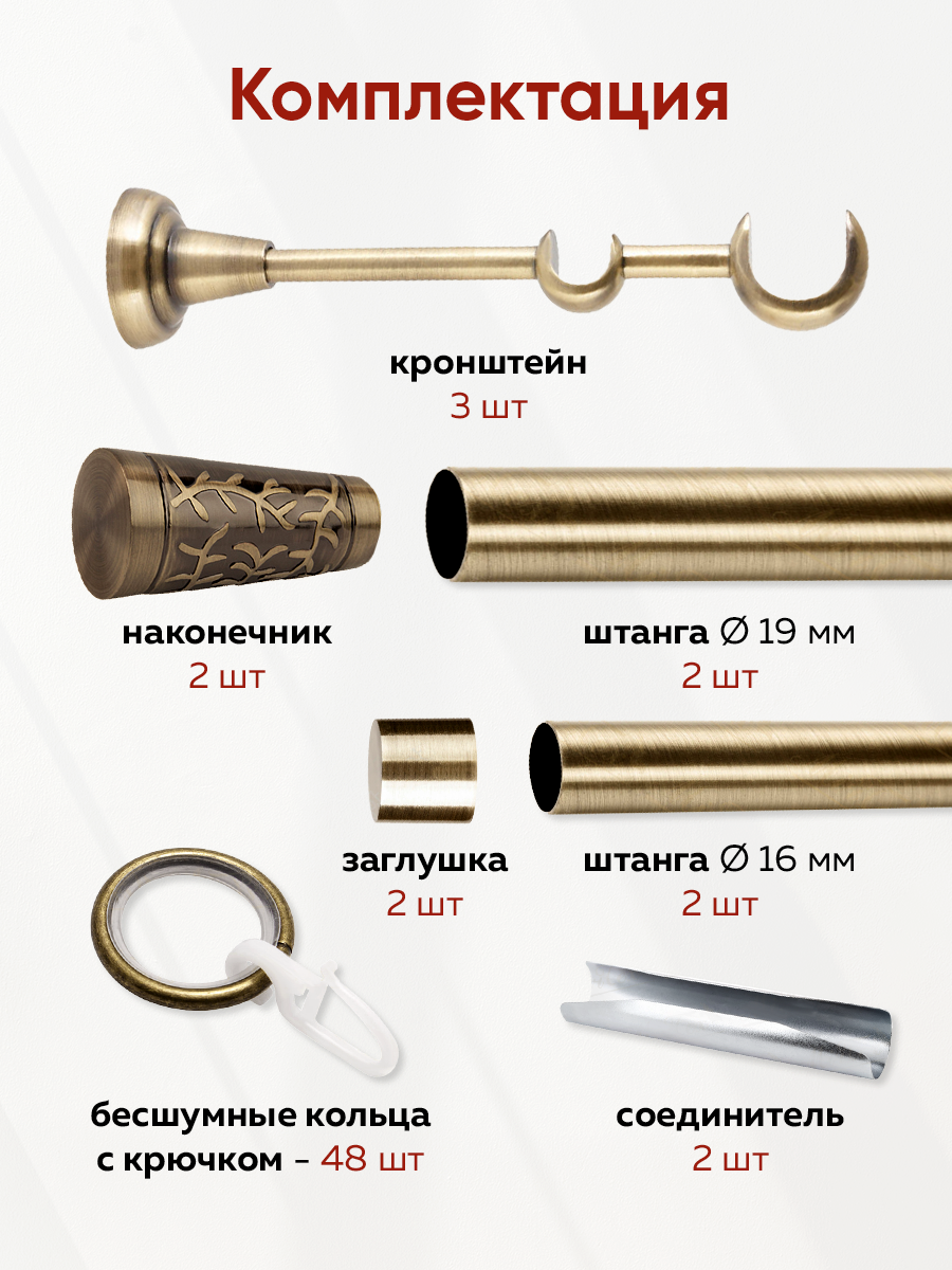 Карниз 19/16 Антик 2,4 м "ГЕСПЕРИЯ" (SZTT19/16, 2.4, AB) гладкий (2 наконечника, 2 заглушки)