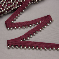 Бахрома-кант с бусами A121C-4 бордовый/серебро (25 м)