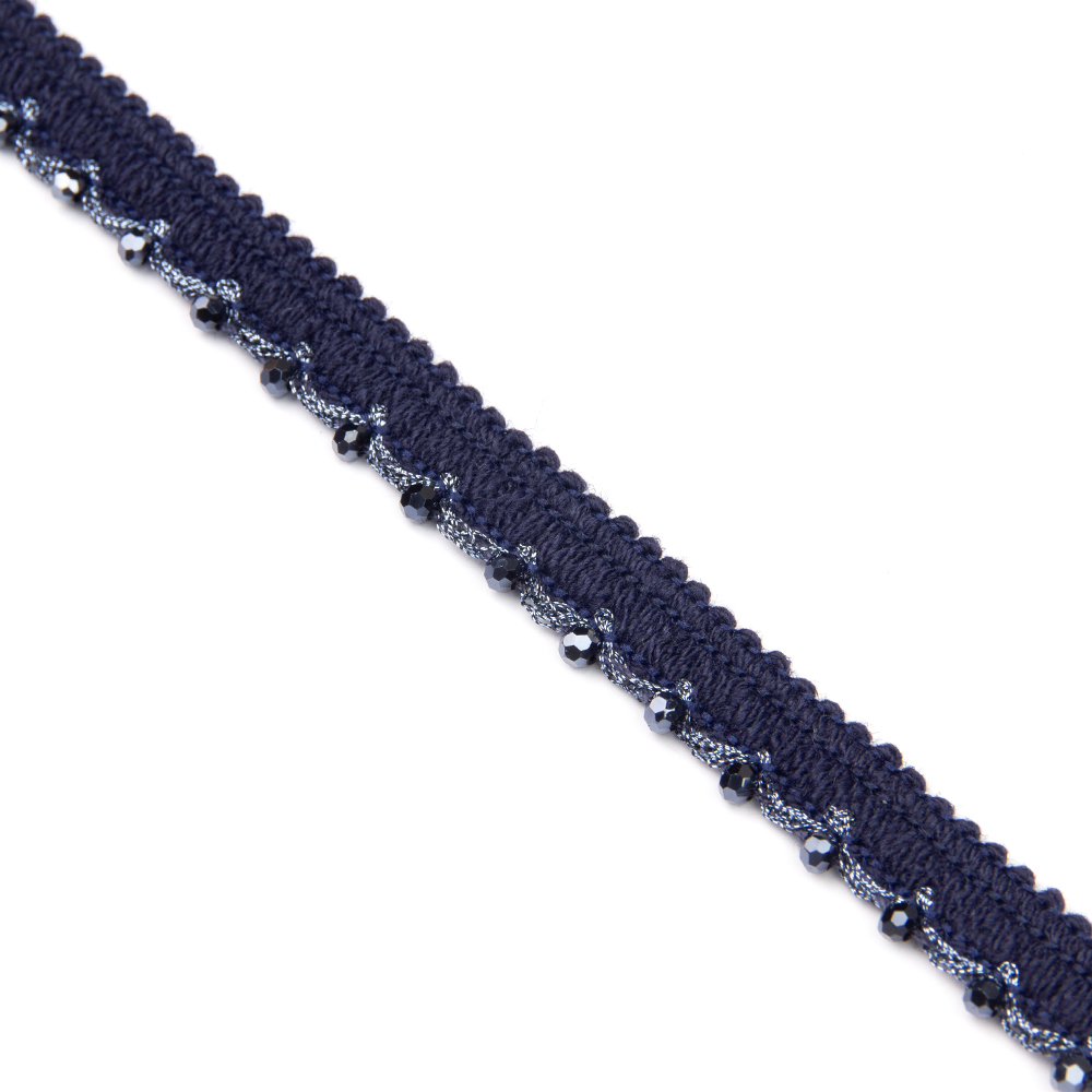 Кант с люрексом и бусами 2102 синий (ширина общая 1,3 см/ декор 0,5 см) (уп. 9,144 м)