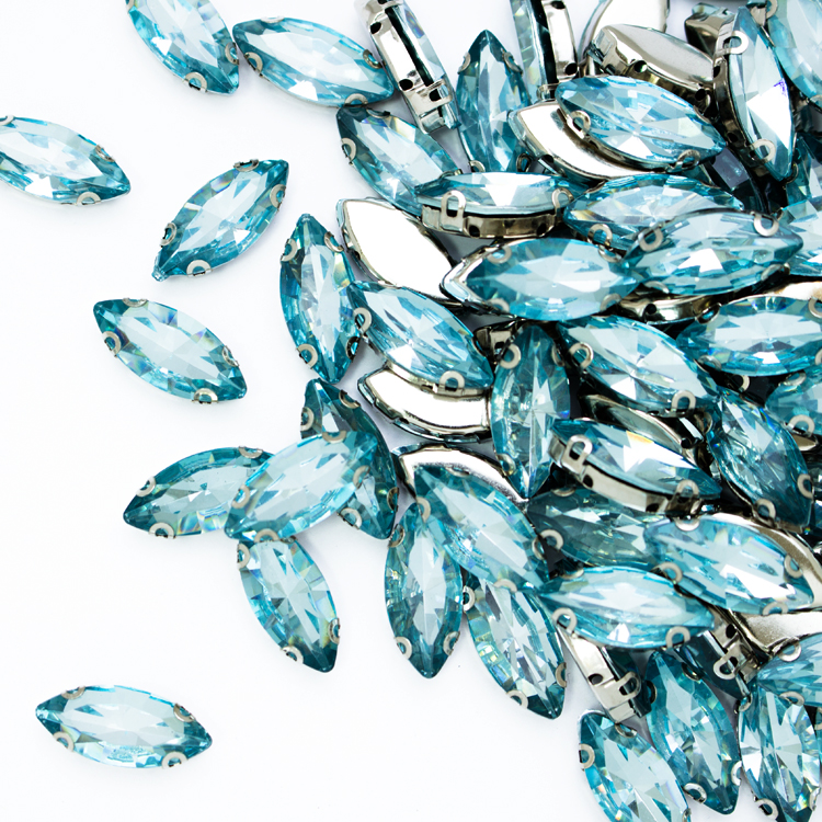 Стразы пришивные в оправе Ромб 9*20 мм 036# светло-голубые (100 шт)